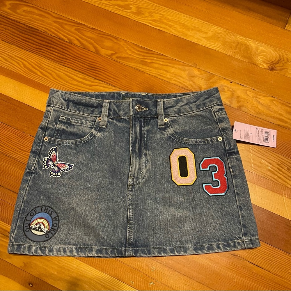 NWT wild fable Jean skirt with patches size 2